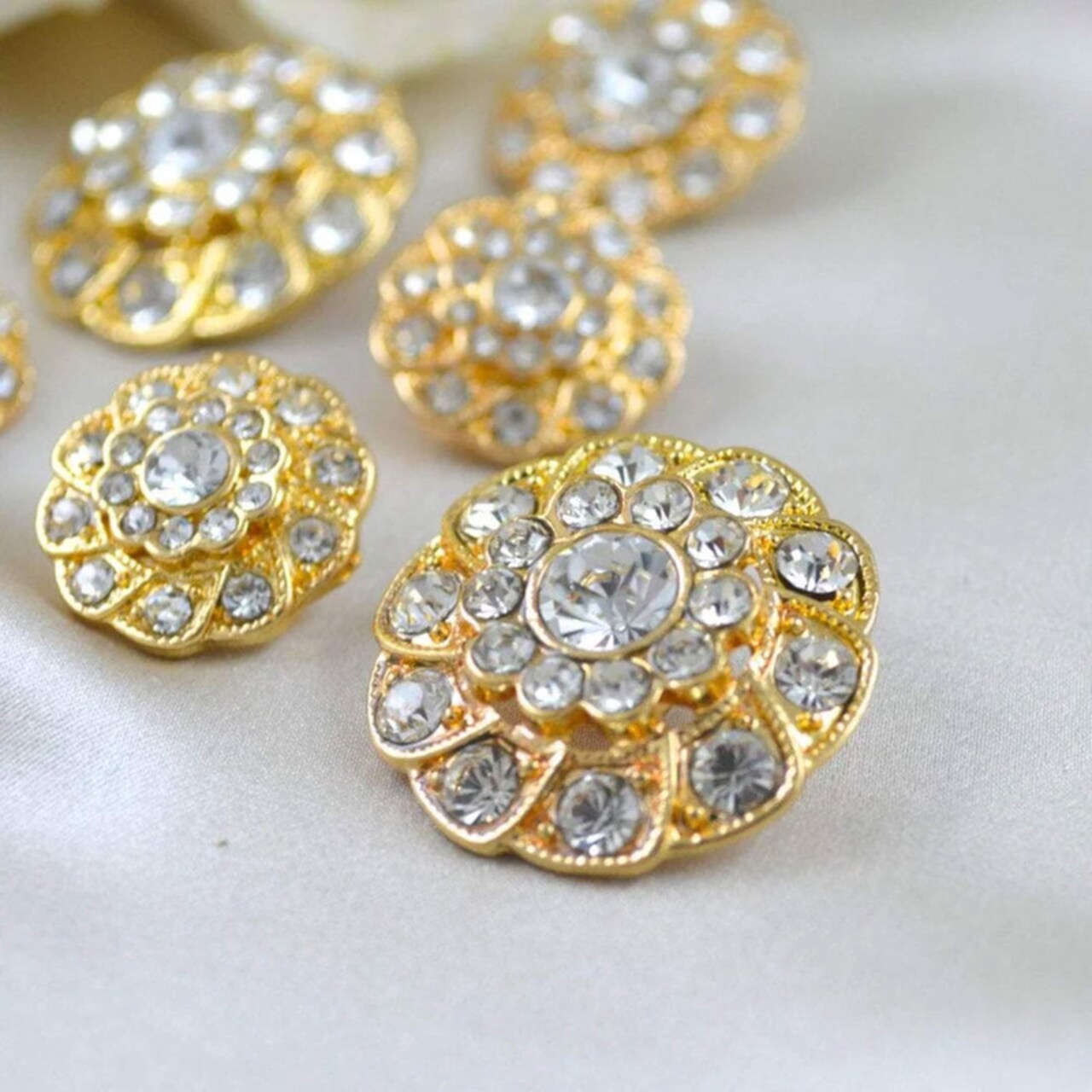 1 1/8" Gold Spiral Rhinestone Button for Wedding Gowns 1 Pieces